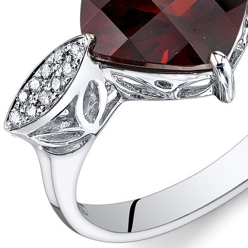 Garnet Ring 14 Karat White Gold Cushion Shape 3.5 Carats