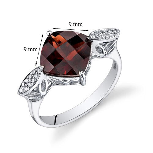 Garnet Ring 14 Karat White Gold Cushion Shape 3.5 Carats