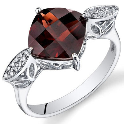 Garnet Ring 14 Karat White Gold Cushion Shape 3.5 Carats