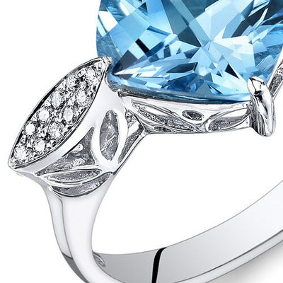 Swiss Blue Topaz Ring 14 Karat White Gold Cushion Shape 3.5 Cts