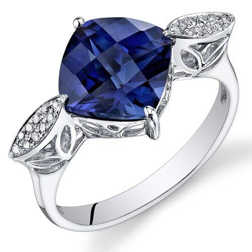 Blue Sapphire Ring 14 Karat White Gold Cushion Shape 4.15 Carat