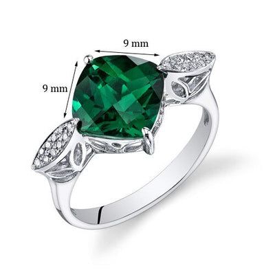 Emerald Ring 14 Karat White Gold Cushion Shape 3 Carats