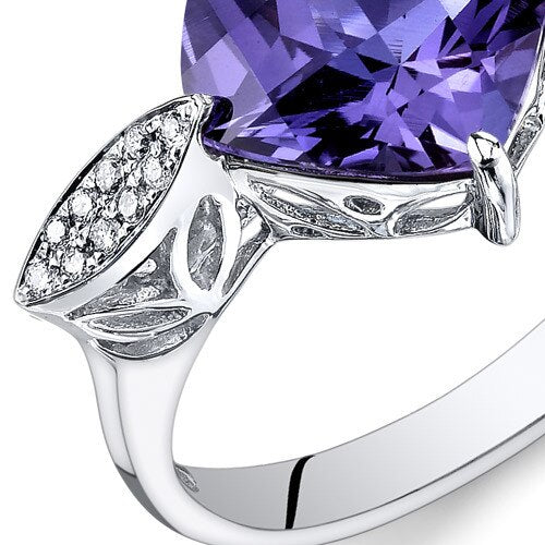 Alexandrite Ring 14 Karat White Gold Cushion Shape 4 Carats