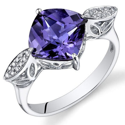 Alexandrite Ring 14 Karat White Gold Cushion Shape 4 Carats