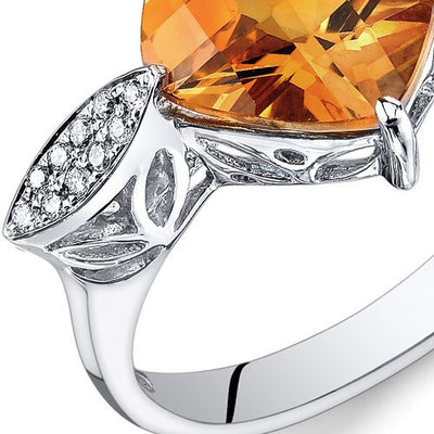 Citrine Ring 14 Karat White Gold Cushion Shape 2.5 Carats