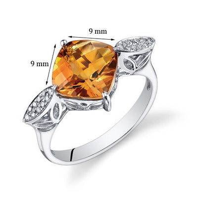 Citrine Ring 14 Karat White Gold Cushion Shape 2.5 Carats