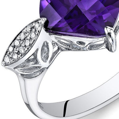 Amethyst Ring 14 Karat White Gold Cushion Shape 3 Carats