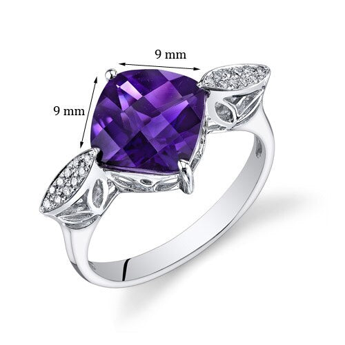 Amethyst Ring 14 Karat White Gold Cushion Shape 3 Carats