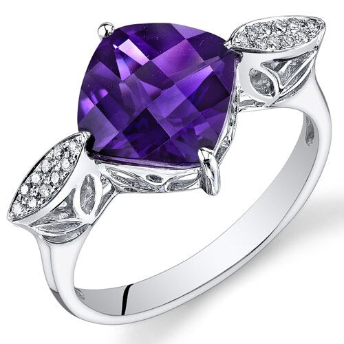 Amethyst Ring 14 Karat White Gold Cushion Shape 3 Carats