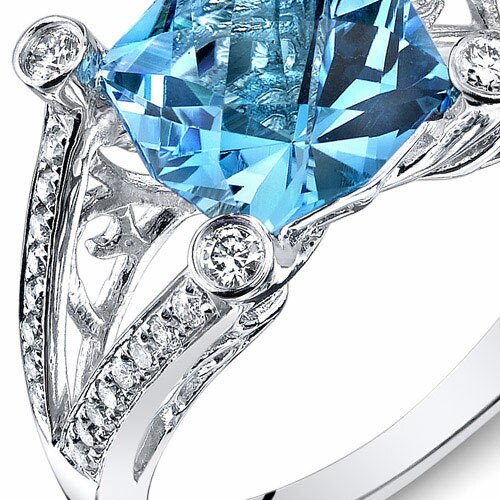 Swiss Blue Topaz Ring 14 Karat White Gold Twilight Cut 3 Carat