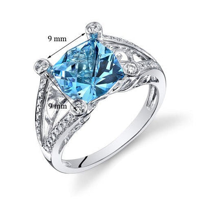 Swiss Blue Topaz Ring 14 Karat White Gold Twilight Cut 3 Carat