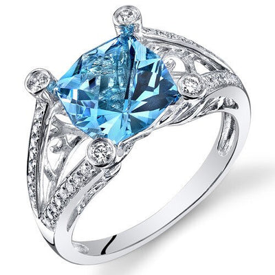 Swiss Blue Topaz Ring 14 Karat White Gold Twilight Cut 3 Carat