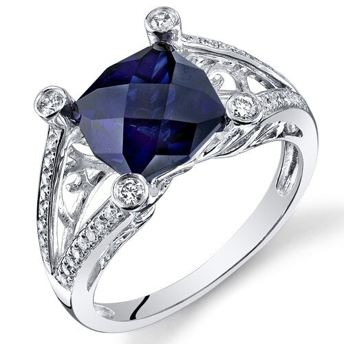 Blue Sapphire Ring 14 Karat White Gold Twilight Cut 3.9 Carats