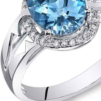 Swiss Blue Topaz Ring 14 Karat White Gold Oval Shape 2.5 Carats