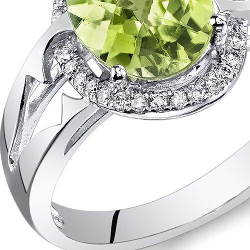 Peridot Ring 14 Karat White Gold Oval Shape 2 Carats