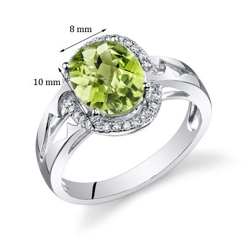 Peridot Ring 14 Karat White Gold Oval Shape 2 Carats