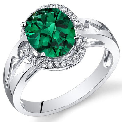 Emerald Ring 14 Karat White Gold Oval Shape 2 Carats