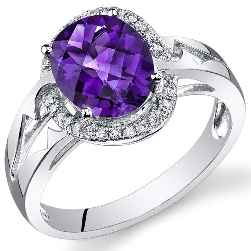 Amethyst Ring 14 Karat White Gold Oval Shape 2.4 Carats