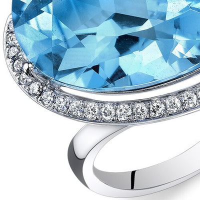 Swiss Blue Topaz Ring 14 Karat White Gold Pear Shape 18 Carats