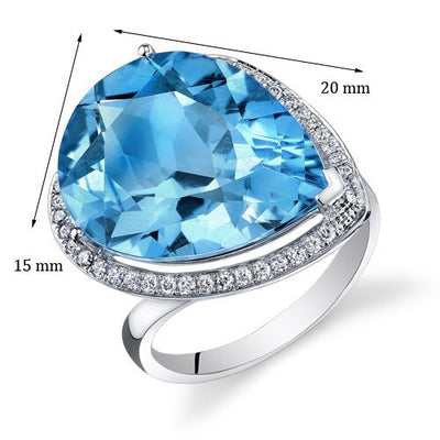 Swiss Blue Topaz Ring 14 Karat White Gold Pear Shape 18 Carats