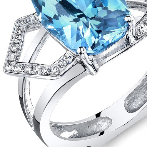 Swiss Blue Topaz Ring 14 Karat White Gold Cushion Shape 6.4 Cts