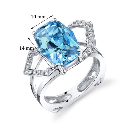 Swiss Blue Topaz Ring 14 Karat White Gold Cushion Shape 6.4 Cts