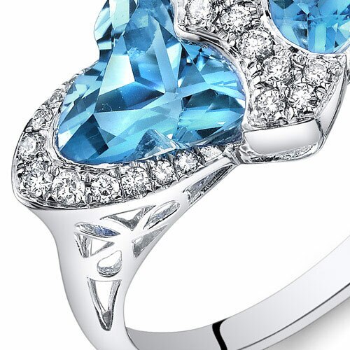 Swiss Blue Topaz Ring 14 Karat White Gold Tripetal Cut 4.2 Cts