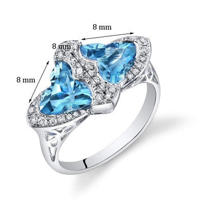 Swiss Blue Topaz Ring 14 Karat White Gold Tripetal Cut 4.2 Cts