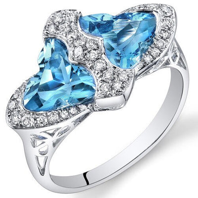 Swiss Blue Topaz Ring 14 Karat White Gold Tripetal Cut 4.2 Cts