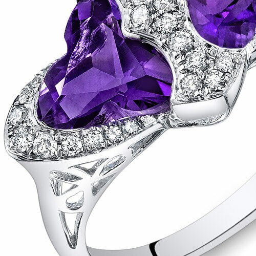 Amethyst Ring 14 Karat White Gold Tripetal Shape 3.15 Carats