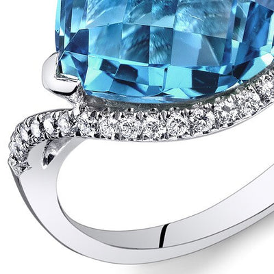 Swiss Blue Topaz Ring 14 Karat White Gold Heart Shape 8.25 Cts