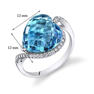 Swiss Blue Topaz Ring 14 Karat White Gold Heart Shape 8.25 Cts