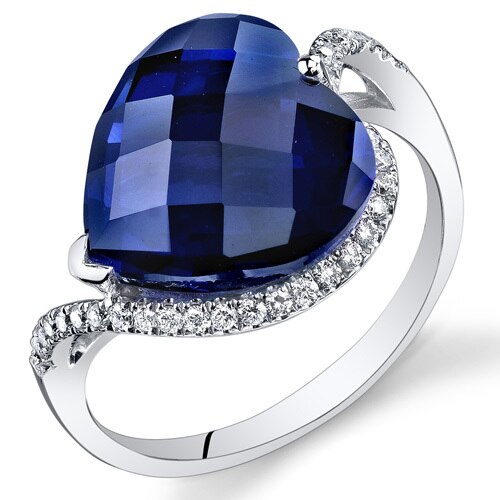 Blue Sapphire Ring 14 Karat White Gold Heart Shape 8.5 Carats