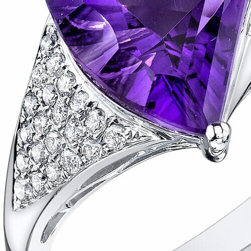 Amethyst Ring 14 Karat White Gold Fan Cut 3.3 Carats