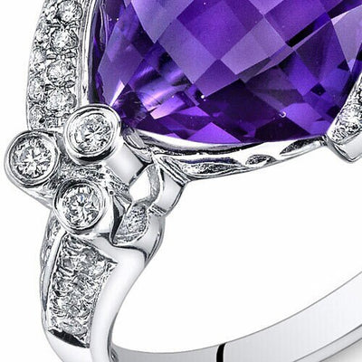 Amethyst Ring 14 Karat White Gold Cushion Shape 5.7 Carats