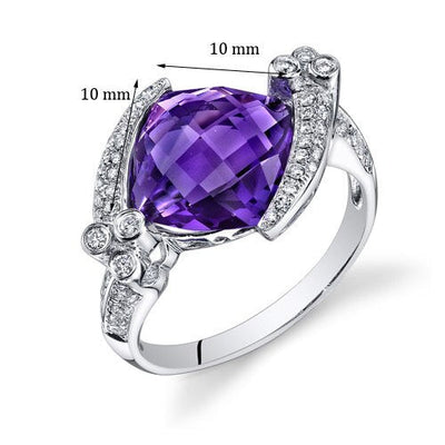 Amethyst Ring 14 Karat White Gold Cushion Shape 5.7 Carats