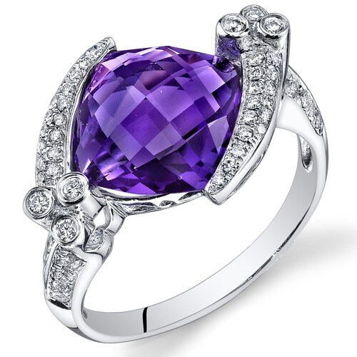 Amethyst Ring 14 Karat White Gold Cushion Shape 5.7 Carats