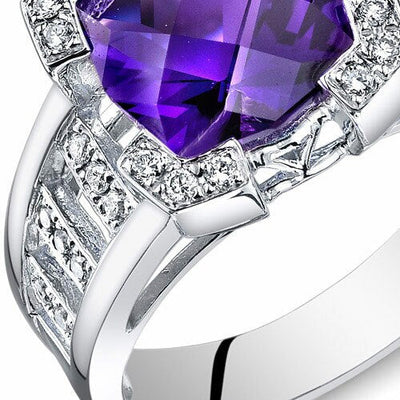 Amethyst Ring 14 Karat White Gold Cushion Cut 2.3 Carats