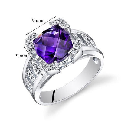 Amethyst Ring 14 Karat White Gold Cushion Cut 2.3 Carats