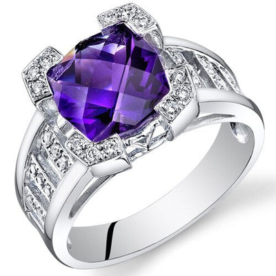 Amethyst Ring 14 Karat White Gold Cushion Cut 2.3 Carats