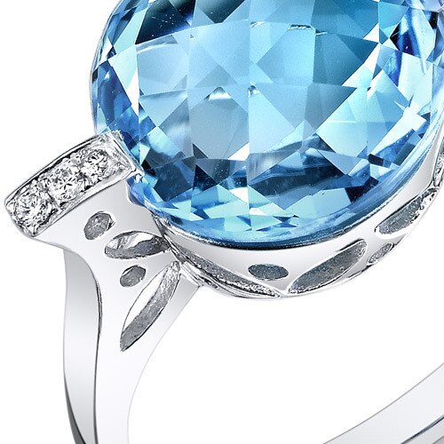 Swiss Blue Topaz Ring 14 Karat White Gold Round Shape 6.25 Cts