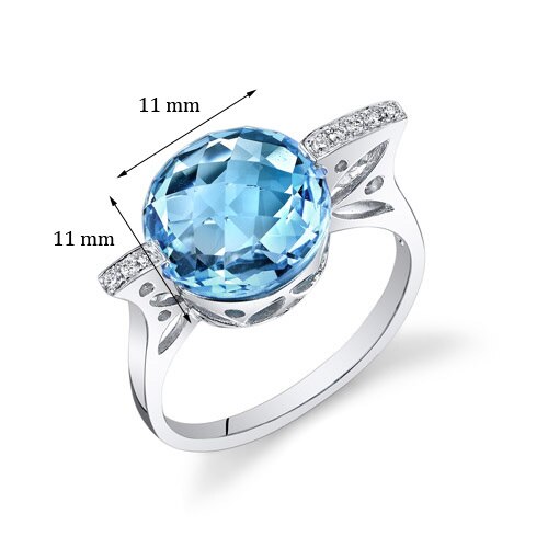 Swiss Blue Topaz Ring 14 Karat White Gold Round Shape 6.25 Cts