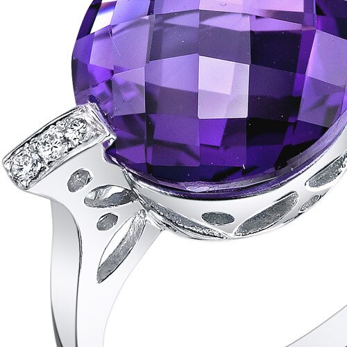 Amethyst Ring 14 Karat White Gold Round Shape 4.6 Carats