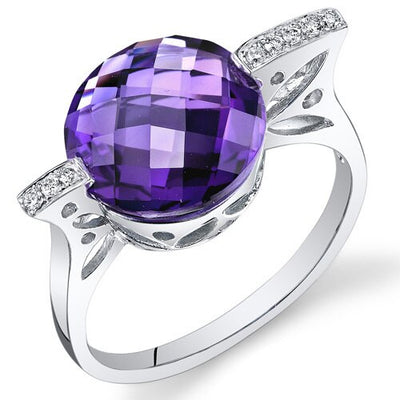 Amethyst Ring 14 Karat White Gold Round Shape 4.6 Carats