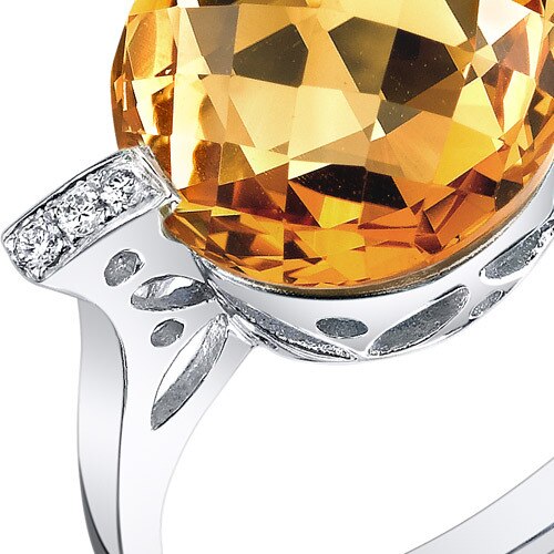 Citrine Ring 14 Karat White Gold Round Shape 4.9 Carats