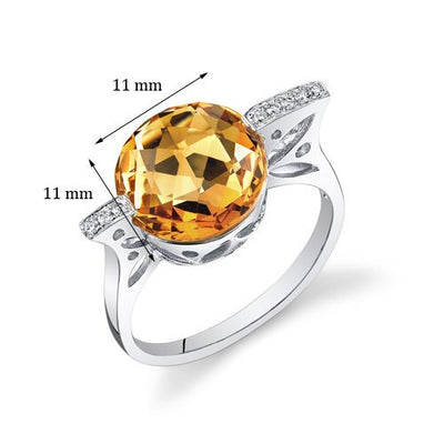 Citrine Ring 14 Karat White Gold Round Shape 4.9 Carats