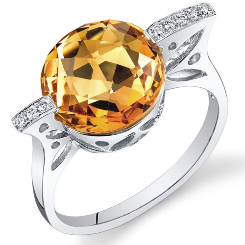 Citrine Ring 14 Karat White Gold Round Shape 4.9 Carats