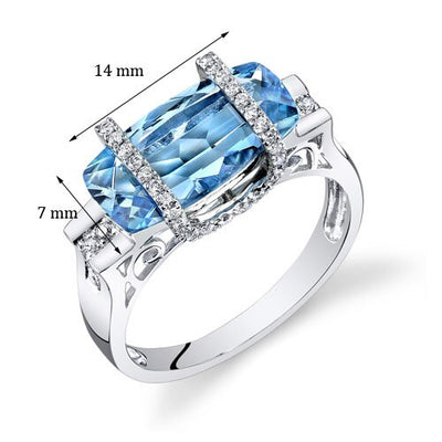 Swiss Blue Topaz Ring 14 Karat White Gold Cushion Shape 4 Carat