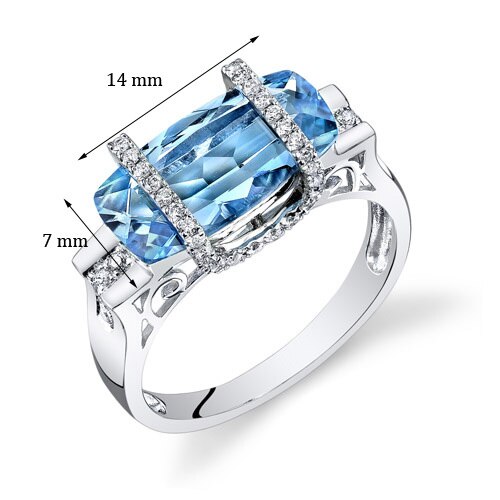 Swiss Blue Topaz Ring 14 Karat White Gold Cushion Shape 4 Carat