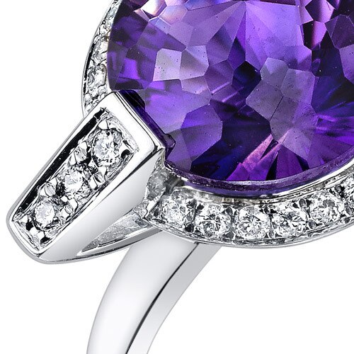 Amethyst Ring 14 Karat White Gold Round Shape 3.3 Carats